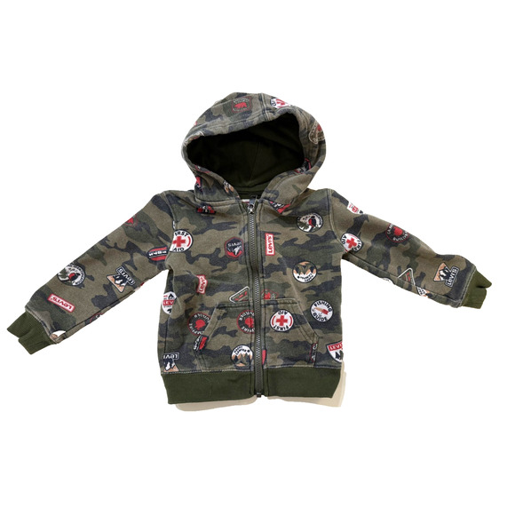 Levi's Hoodie Toddler Boys 2T Green Camouflage Patch Graphic Zip Up Sweatshirt - Picture 2 of 5